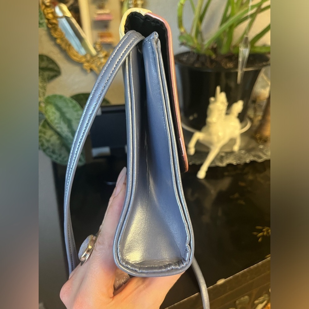 Vintage Pastel Colorblock Vegan Leather purse / Evening bag. Unusual colors! - Picture 8 of 9